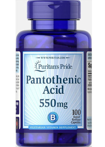 Puritan's Pride Pantothenic Acid Rapid Release 550 mg 100 Caps Puritans Pride (256723437)