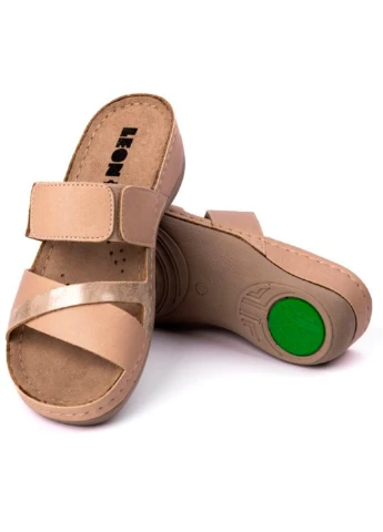 Шльопанці жіночі шкіряні Lala 909, beige Leon (263360999)