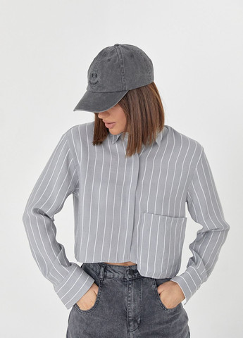 Укорочена сорочка в смужку з акцентною кишенею - сірий Lurex (277358409)
