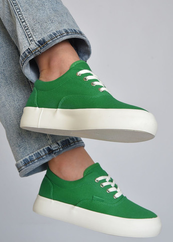 Зелені кеди жіночі зеленого кольору на шнурівці текстиль Let's Shop