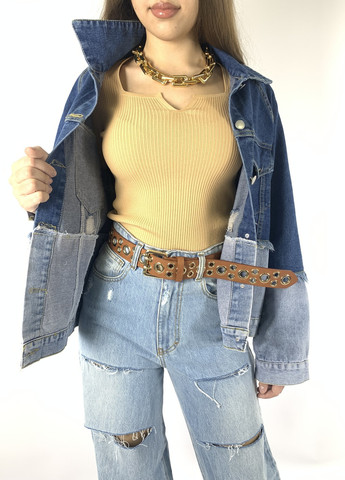 Світло-блакитна куртка жіноча джинсова комбінована Kor@Kor