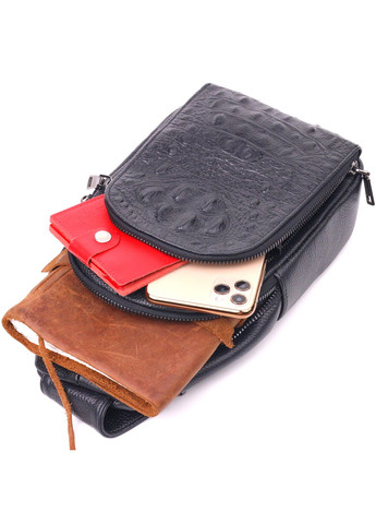 Чоловіча сумка слінг із натуральної фактурної шкіри 21400 Чорний Vintage (258267905)