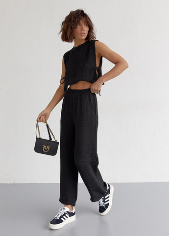 Літній жіночий костюм із брюками та топом із зав'язками - чорний Lurex (262810590)