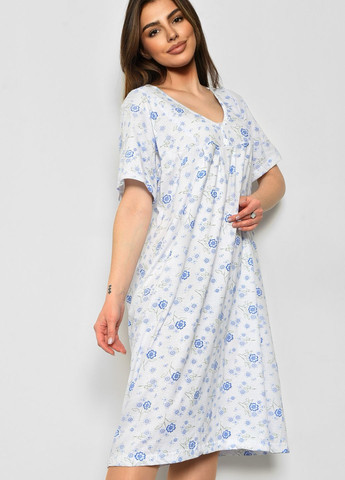 Нічна сорочка жіноча батальна білого кольору з квітковим принтом Let's Shop (277925710)