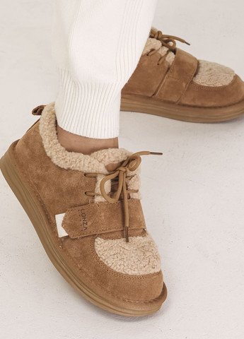Туфли с мехом коричневые замшевые Lonza на платформе
