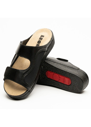 Черные шлепанцы женские кожаные nora ii, black Leon