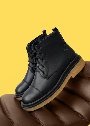 Осенние черные кожаные ботинки на байке со шнурком и молнией Villomi со шнуровкой