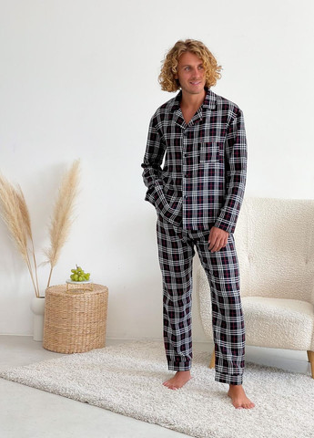 Мужская пижама с фланели клетка черно/красная/белая Cosy (266702581)