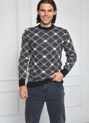 Черный зимний свитер мужской черно-белого цвета пуловер Let's Shop