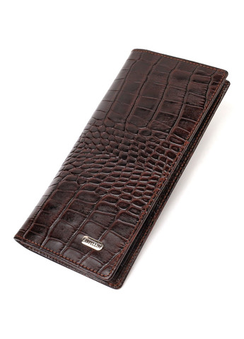 Вертикальный бумажник без застежки из натуральной кожи с тиснением под крокодила 21905 Коричневый Canpellini (259874046)