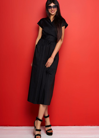 Чорна повсякденний сукня на запах із натуральної тканини Jadone Fashion однотонна