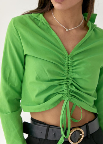 Салатова демісезонна укорочена блуза з куліскою вздовж полички - салатовий Lurex