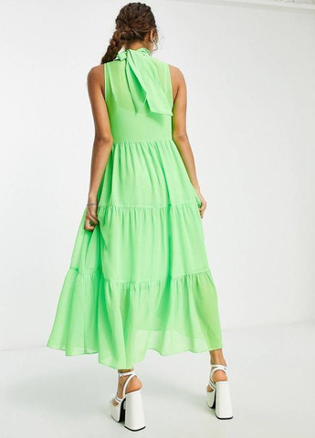 Салатовое неоновое-зеленое платье макси с высоким воротником design Asos