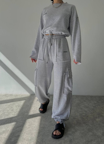 Трендовый серый спортивный костюм с регулируемой длиной кофты, стильный костюм с штанами клёш No Brand р-1540-587 3 (266820825)
