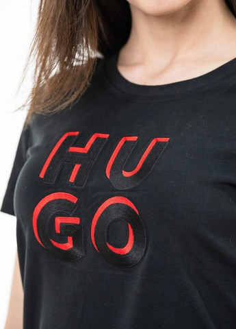 Чорна літня футболка жіноча з коротким рукавом Hugo Boss BOSS RELAXED-FIT T-SHIRT IN COTTON JERSEY WITH LOGO