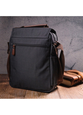 Вертикальная мужская сумка через плечо текстильная 21261 Черная Vintage (258286228)