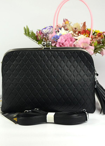 Черная женская маленькая сумка клатч с длинным ремешком, сумочка кросс-боди три отдела из эко-кожи No Brand (266914607)