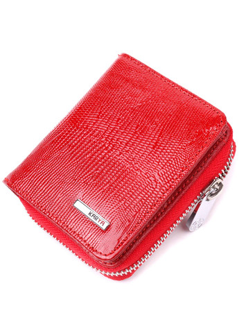 Лакований жіночий гаманець із монетницею на блискавці з натуральної фактурної шкіри 21410 Червоний Karya (258286340)
