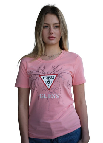 Персиковая летняя футболка женская с коротким рукавом Guess