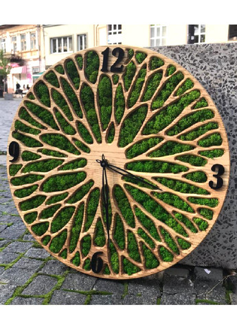 Годинник настінний круглий зі стабілізованим мохом із дерева 35х35х4 см (475805-Prob) Чорні цифри Unbranded (271813776)
