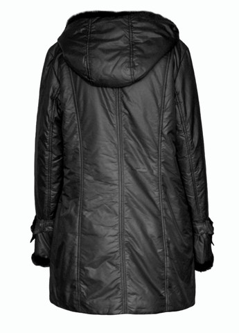 Чорна демісезонна куртка демісезонна довга жіноча з незнімним капюшоном і хутром норки City Classic