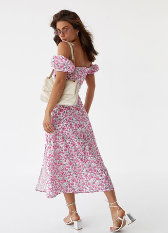 Розовое откровенный цветочное платье миди с разрезом - розовый Modaway
