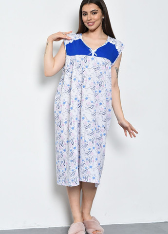 Нічна сорочка жіноча білого кольору з синіми вставками Let's Shop (277609087)