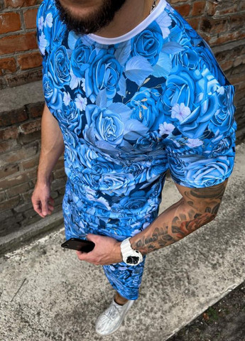 Блакитний чоловічий літній спортивний костюм з принтом квіти No Brand (262090008)