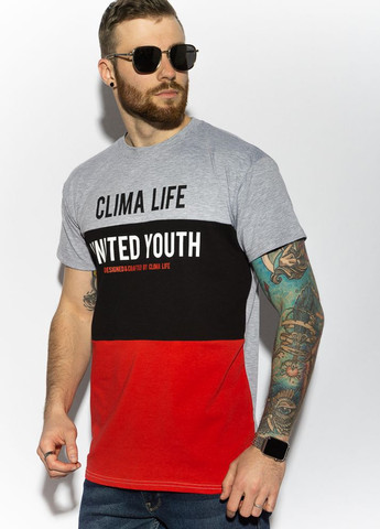 Бесцветная футболка трехцветная (серо-черный\красный) Time of Style
