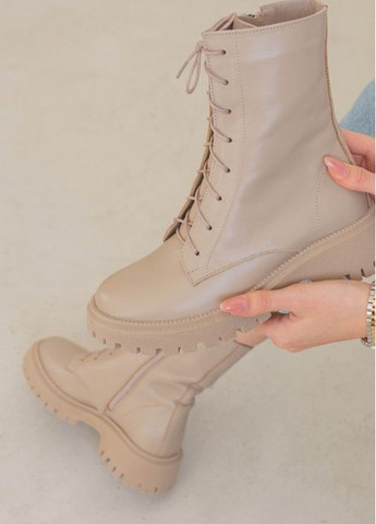 Зимние высокие зимние бежевые ботинки из натуральной кожи Villomi со шнуровкой