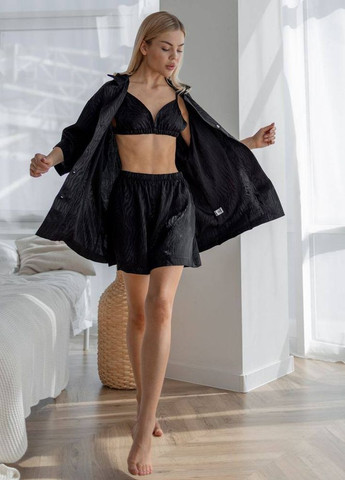 Чорна жіночий піжамний костюм трійка monila колір чорний р.l 443847 New Trend