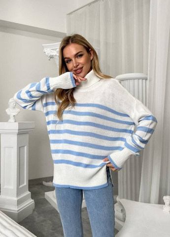 Женский полосатый свитер цвет молочный/голубой р.42/46 444015 New Trend (266494173)