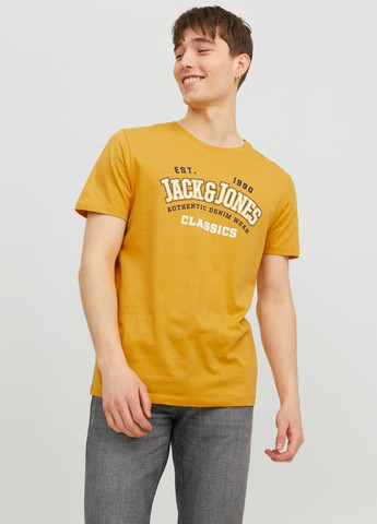 Горчичная футболка basic,горчичный с принтом,jack&jones Jack & Jones