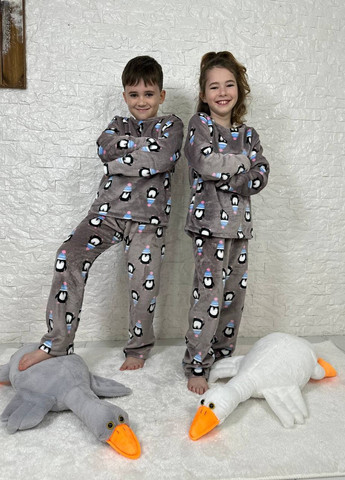 Бежева детская пижама двойка цвет капучино принт пингвин р.110/116 446903 New Trend