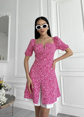 Малиновое повседневный нежное летнее платье Jadone Fashion с цветочным принтом