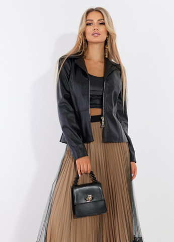 Черная жіночий верхній одяг куртка піджак з еко шкіри (4132) Lemanta