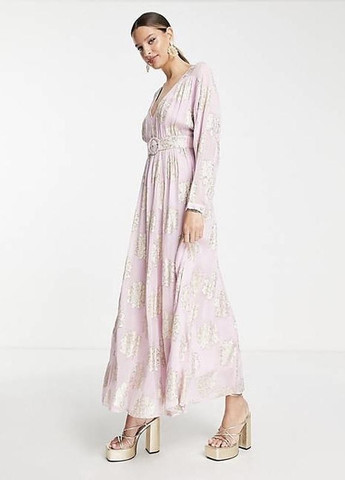 Бузкова бузкова жакардова сукня з ефектом металік design tall з поясом Asos