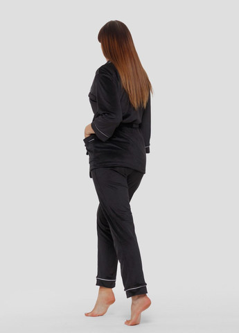 Чорна всесезон піжама костюм домашній велюровий халат зі штанами чорний Maybel
