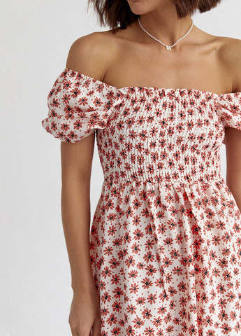 Терракотовое откровенный платье в мелкие цветы с открытыми плечами - терракотовый Lurex
