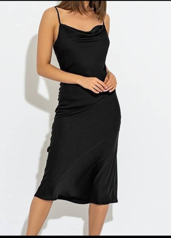 Чорна вечірня сукня - комбінація шовкова міді вечірня довга з відкритою спиною itelle однотонна