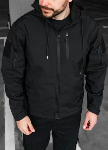 Черная демисезонная куртка softshell преміум весна Vakko