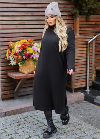 Черное женская туника платье из ангоры свободного кроя черного цвета р.48/50 387072 New Trend