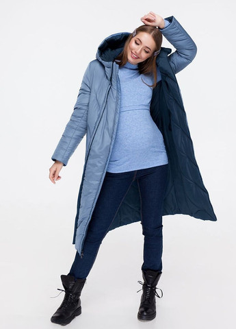 Синяя стильная зимняя двусторонняя куртка для беременных Юла мама