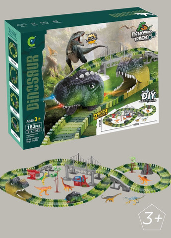 Гоночний трек для дітей Dinosaur Track 183 елементи / гоночний трек - парк динозаврів 9147 Зелений 68841 OnePro (266554749)