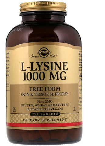 L-Lysine Free Form 1000 mg 250 Veg Tabs Solgar (256719141)
