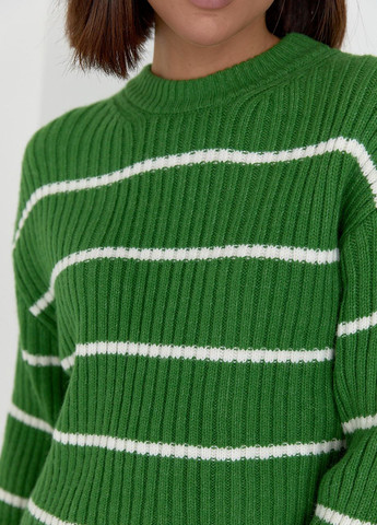 Жіночий в'язаний светр оверсайз у смужку - зелений Lurex (263346090)
