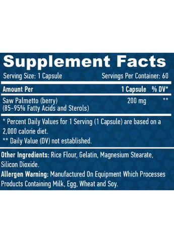 Saw Palmetto 200 mg 60 Caps Haya Labs (266983306)