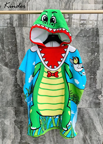 Unbranded дитячий рушник пончо з капюшоном мікрофібра для ванної басейну пляжу 60х60 см (474685-prob) динозавр малюнок зелений виробництво -