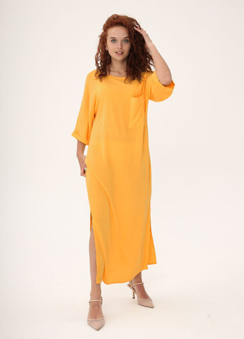 Желтое кэжуал женская универсальная футболка-платье свободного кроя INNOE однотонное
