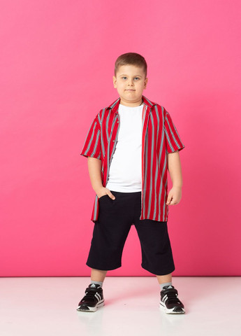 Красный летний комплект для мальчика рубашка + футболка + шорты красный с черным Yumster
